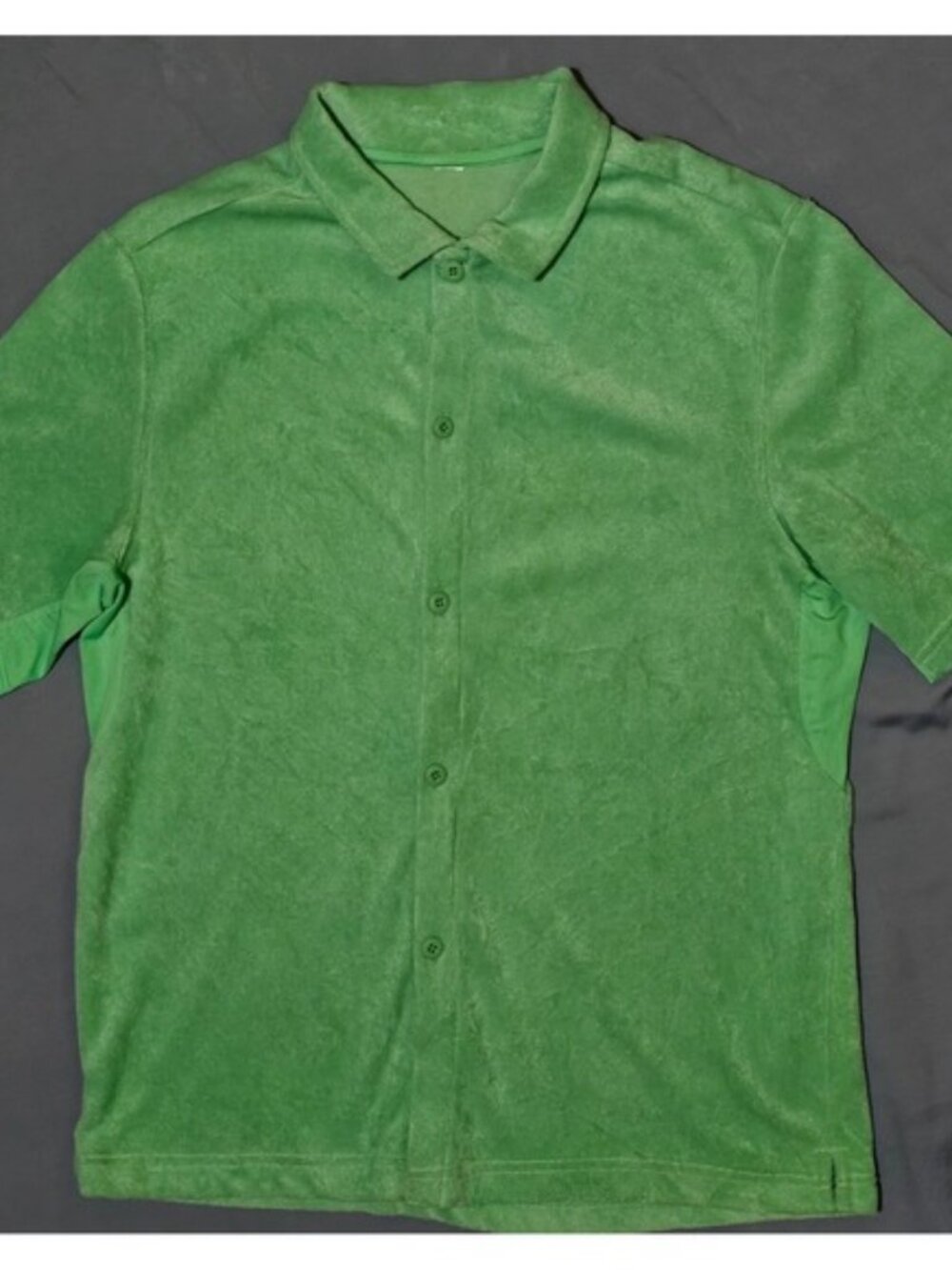 Fabletics The Island Green‎ Terry Cloth Button-Front Short Sleeve Shirt Sz Med